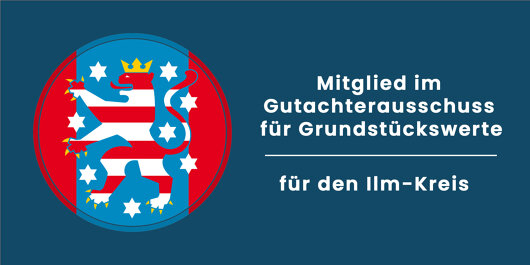Ehrenamtliches Mitglied im Gutachterausschuss Ilm-Kreis, Landkreises Saalfeld-Rudolstadt und des Landkreises Sonneberg